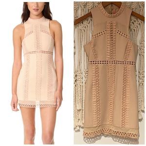 Free People Skyscraper XS Mini Dress Bodycon Beige Nude High Neck Crochet Detail